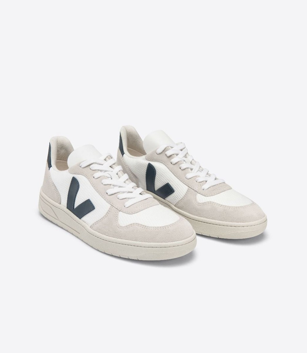 Veja Trainers Mens White/Beige - V-10 B-mesh - KQJC-73281